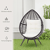 Wicker Outdoor Armchair with Cushion Modern Style Cushioned Teardrop Shape Backrest 101x89x156 cm Load 160kg