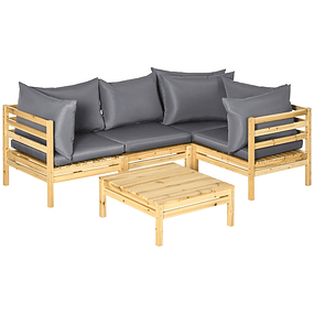 Juego de muebles de jardín de madera de 5 piezas que incluye 4 sillones con cojines acolchados y mesa de centro de madera