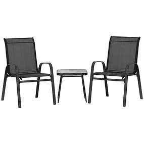 Juego de muebles de exterior de 3 piezas Los muebles de exterior incluyen 2 sillones con tela de malla transpirable y mesa de centro negra