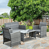 Wicker Garden Furniture Set 4-Piece Set Including 1 2-Seater Sofa 2 Armchairs and 1 Gray Coffee Table