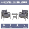 Conjunto de muebles de jardín 3 piezas ratán 2 sillones 65x66x75 cm y 1 mesa cristal templado 50x50x50 cm Gris