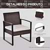 Conjunto de muebles de jardín de mimbre de 3 piezas con 1 mesa 42,5x40x39 cm 2 sillones 63x57x76 cm Cojín de patio acolchado Balcón marrón