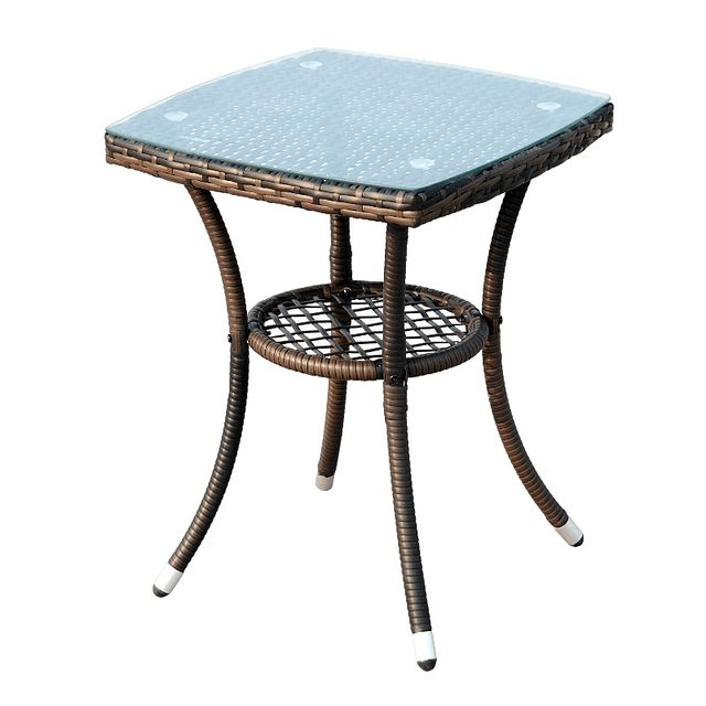 Conjunto de 1 Mesa 2 Cadeiras Rattan para Jardim com almofada Estrutura Metal Cor Castanho