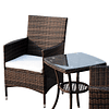 Conjunto de 1 Mesa 2 Cadeiras Rattan para Jardim com almofada Estrutura Metal Cor Castanho