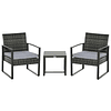 Conjunto de muebles de jardín de mimbre de 3 piezas con 1 mesa 42,5x40x39 cm 2 sillones 63x57x76 cm Cojín de terraza acolchado Balcón Gris