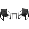 Garden Furniture Set 3 Pieces Tempered Glass Table 43x43x41cm and 2 Chairs 62x78x75cm with Armrests and Breathable Backrest for Terrace Balcony Black