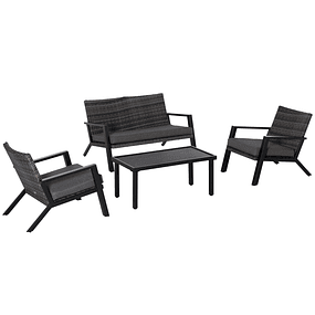 4-Piece Wicker Garden Furniture Set with 2-Seater Sofa, Single Armchair and Black Coffee Table