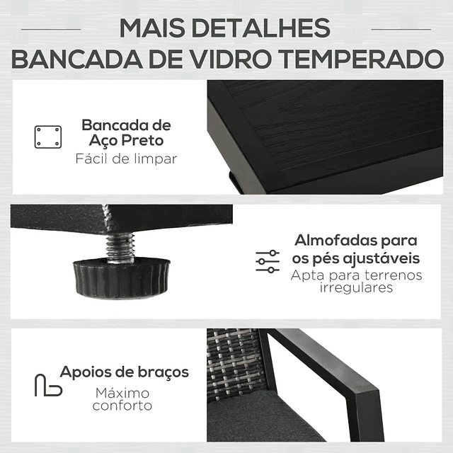 Conjunto Móveis de Jardim Vime de 4 Peças com Sofá de 2 Lugares Poltrona Individual e Mesa de Centro Preto 