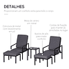 Garden set with 2 chairs with armrests 1 table and 2 footstools Gray and black cushions included