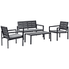 Conjunto de Móveis de Jardim 4 Peças Mesa de Centro Banco 2 Lugares e 2 Poltronas com Almofadas Amovíveis e Estrutura de Aço para Terraço Exterior 113x65x78cm Cinza 