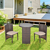 3-piece wicker garden furniture set with 1 coffee table and 2 chairs with cushions for terrace Easy storage Steel Brown