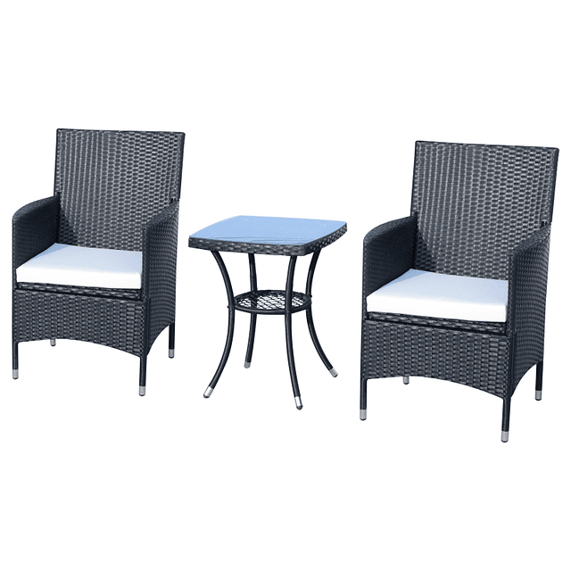 Outdoor wicker furniture set 1 table 2 chairs Black Metal Frame