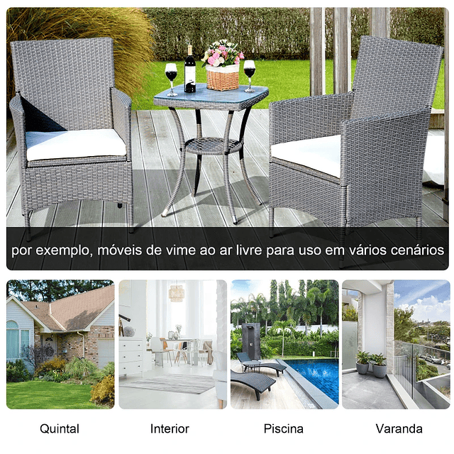 Wicker Garden Furniture Set Consisting of 1 Table 2 Armchairs with Cushions Garden Furniture Metal and Wicker Light Gray