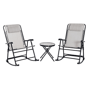 Garden furniture set, round table Ø46x49 cm and 2 folding chairs 68x90x106 cm for balcony - beige