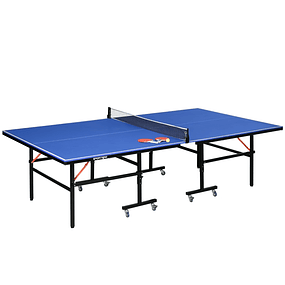 Mesa de Ping Pong Dobrável com Rodas para Interior e Exterior Tamanho Padrão com Rede Raquetes e Bolas 274x152,5x76 cm Azul 