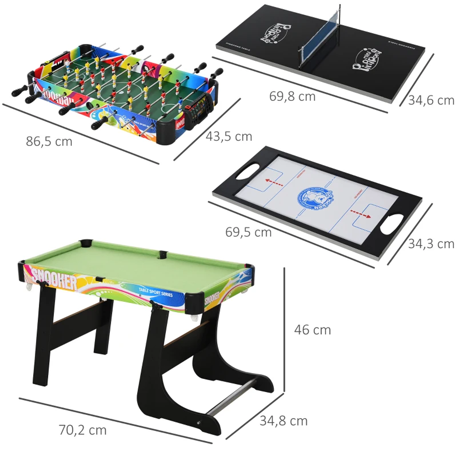 Mesa de vários jogos projeto 4 em 1 pebolin Hóquei Bilhar ping - pong 86,5x43,5x64 cm 2