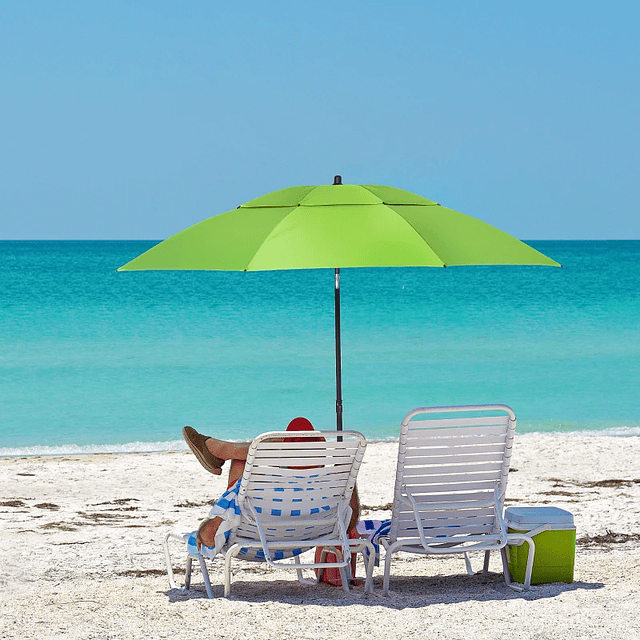 Sombrero de Playa con Techo Solar Ángulo Regulable Protección UV30+8 Palos de Acero y Bolsa de Transporte Ø185x205 cm Verde