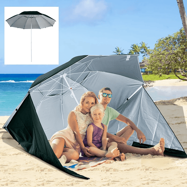 Sombrero de playa con paneles laterales Tipo de tienda Sombrero de playa con protección UV 50 Φ210x222cm Verde oscuro