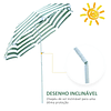 Sombrero de Playa Ø180cm con Techo Reclinable y Sombra Solar de Poste Metálico para Jardín Terraza Exterior Rayas Verdes y Blancas