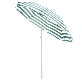 Beach Sun Hat Ø180cm with Reclining Roof and Metal Pole Solar Shade for Garden Terrace Outdoor Green and White Stripes