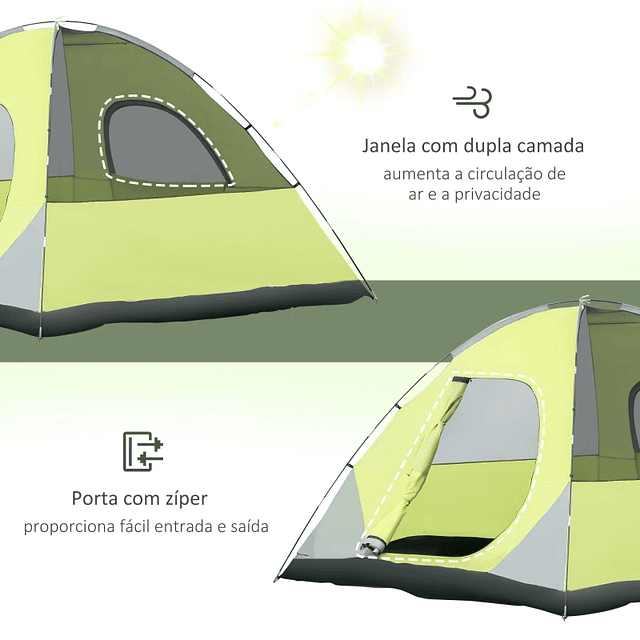 Tenda de Campismo para 6 Pessoas - 300x300x185cm - Amarelo e