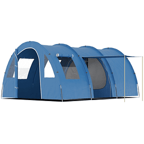 Tenda de Campismo Familiar para 5-6 Pessoas Impermeável PU2000 mm com Portas Janelas e Bolsa de Transporte 475x315x215 cm Azul