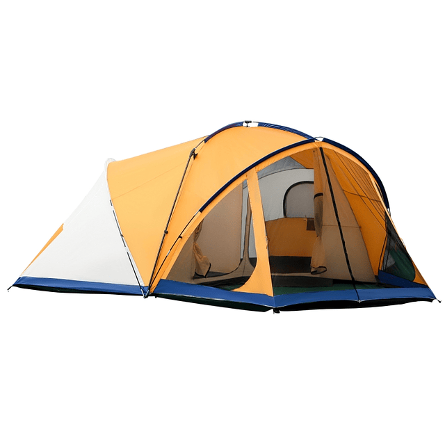 Tenda de Campismo Familiar 6 Pessoas Tenda Campismo Impermeável PU2000mm com 3 Portas 2 Janelas Dupla Capa e Bolsa de Transporte 548x510x210cm Laranja 