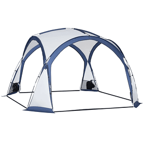 Tienda de campaña para 6-8 personas con 4 mosquiteras 2 paneles de tela Oxford y bolsa de transporte para viajes de camping 350x350x230cm Blanco y azul