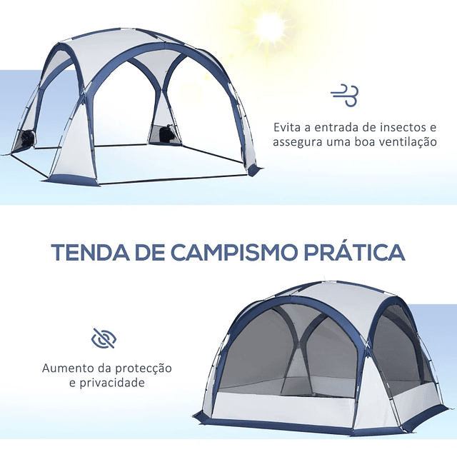 Camping Tent for 6-8 People with 4 Mosquito Screens 2 Oxford Fabric Panels and Carrying Bag for Camping Travel 350x350x230cm White and Blue