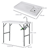 Mesa de piquenique dobrável com torneira de pia e pistola de irrigação extensível 114,5x59x94,5 cm Branco