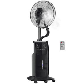 Ventilador Nebulizador 90W con Tanque de Agua Oscilante 3.1L 3 Velocidades Temporizador y Ruedas 44.5x44.5x135 cm Negro