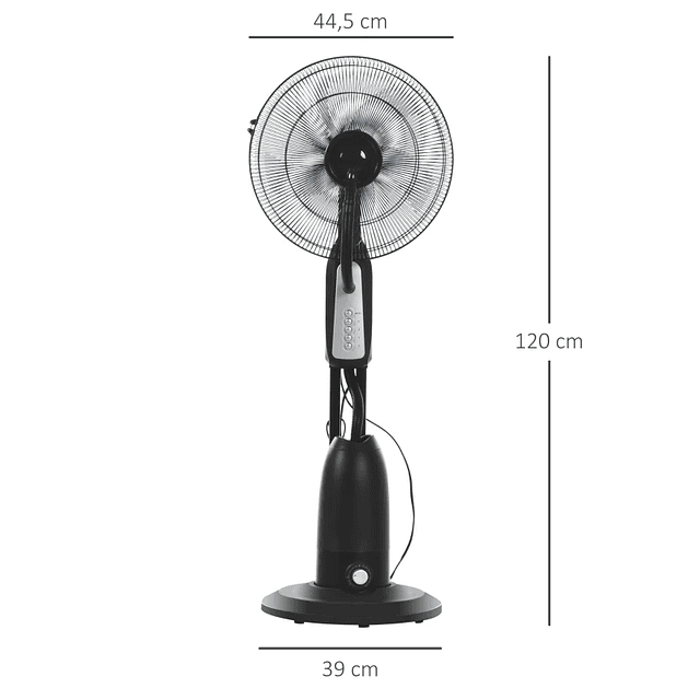 Ventilador de Pie con Nebulizador Oscilante 3 Velocidades y 5 Aspas Potencia 90W Depósito 2,8L Ø44,5x120cm Negro