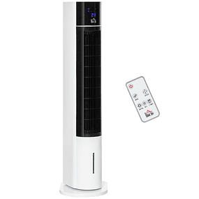 Oscillating Column Fan Humidifier with Remote Control LED Screen 3 Speeds 3 Modes and Timer 12h 33x26x105cm White and Black