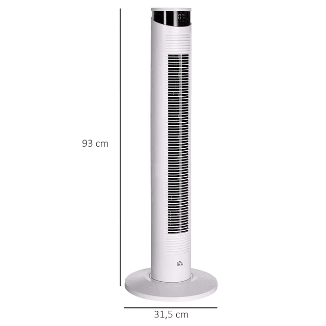 Ventilador de Columna 45 W con Oscilación Mando a Distancia Temporizador 12h 3 Velocidades 3 Modos Ø31,5x93 cm Blanco