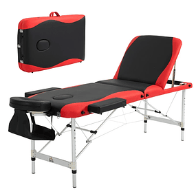 Camilla de masaje portátil plegable con reposacabezas y reposabrazos regulable en altura 215x60x61-84 cm Negro y rojo