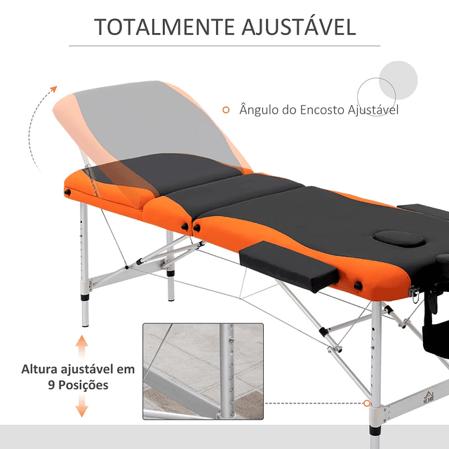 Marquesa de Massagem Dobrável e Portátil com Altura Ajustável e Apoio para a Cabeça 180x60x62-82 cm