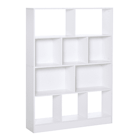 Librería de 4 niveles con 10 compartimentos Estantes de almacenamiento multiusos 100x23,8x140 cm Blanco