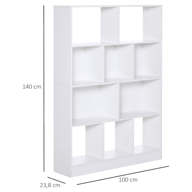 Estante de 4 níveis com 10 compartimentos Prateleiras de armazenamento multiuso 100x23,8x140 cm Branco 