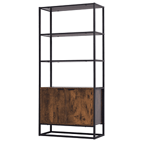 Bookcase with 3 open shelves and 1 double door cabinet with raised base Multifunctional storage shelf 76x33x162.5 cm Rustic Brown