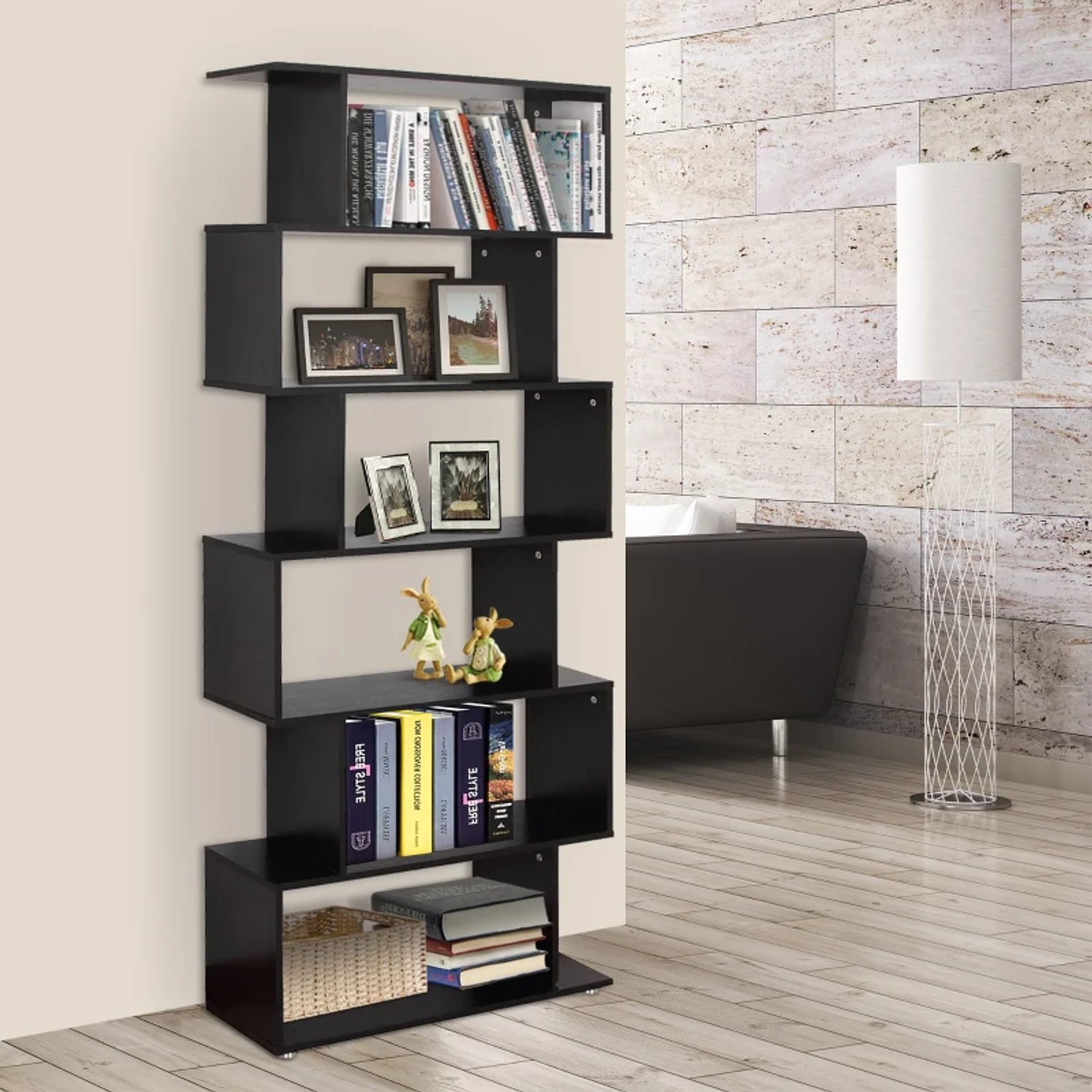 Estante com 6 Prateleiras para Livros em Formato S 80x24x191 cm preto  6