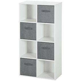 Librería con 8 Cubos Librería Modular con 4 Cestas TNT Extraíbles para Oficina Estudio Dormitorio 61.5x30x121.6cm Blanco y Gris
