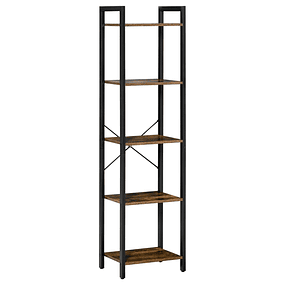 5 Tier Industrial Style Bookshelf Steel Frame Storage Bookshelf for Living Room Office Kitchen Bedroom 40x30x154cm Rustic Brown