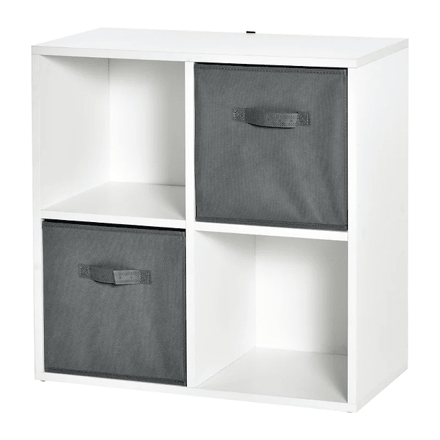 Bookcase with 4 Cubes Modular Bookcase with 2 Removable TNT Baskets for Office Studio Bedroom 61.5x30x61.5cm White and Gray