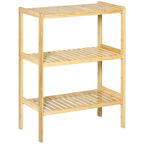 Estantería de bambú de 3 niveles, organizador multifuncional móvil para baño, cocina, sala de estar, 62x33x80cm, natural