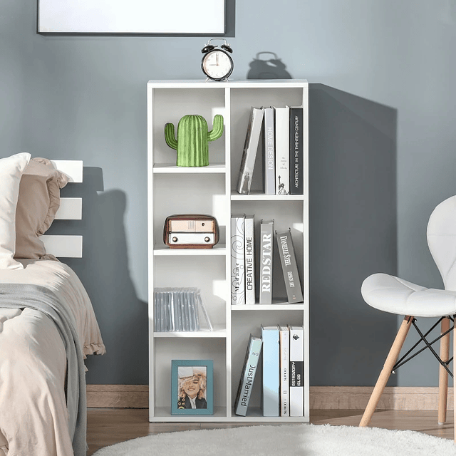 Estantería Estantería de Madera con 7 Compartimentos de Almacenamiento Archivos de Plantas para Sala de Estar Dormitorio Oficina 50x24x106cm Blanco