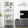 Librería en forma de Escalera con 5 Estantes Estilo Industrial con Estructura Metálica 60,5x35x171cm Nogal y Negro