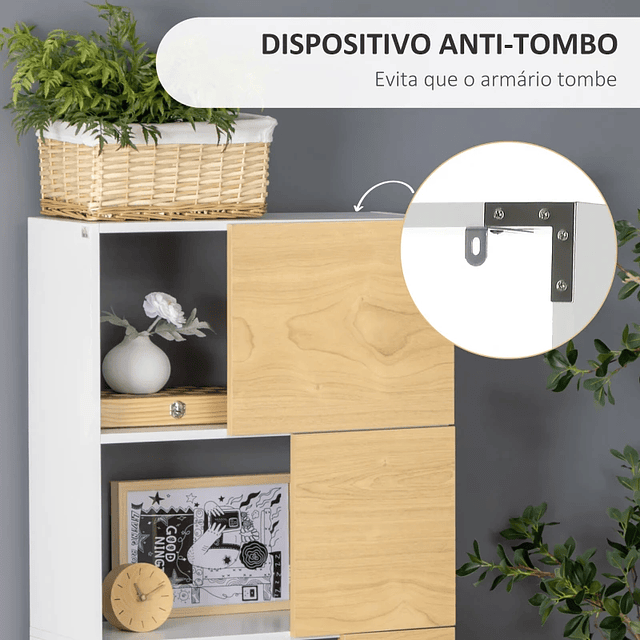 Estantería de 5 niveles con 5 puertas y compartimentos abiertos 63x22x166 cm blanco y madera