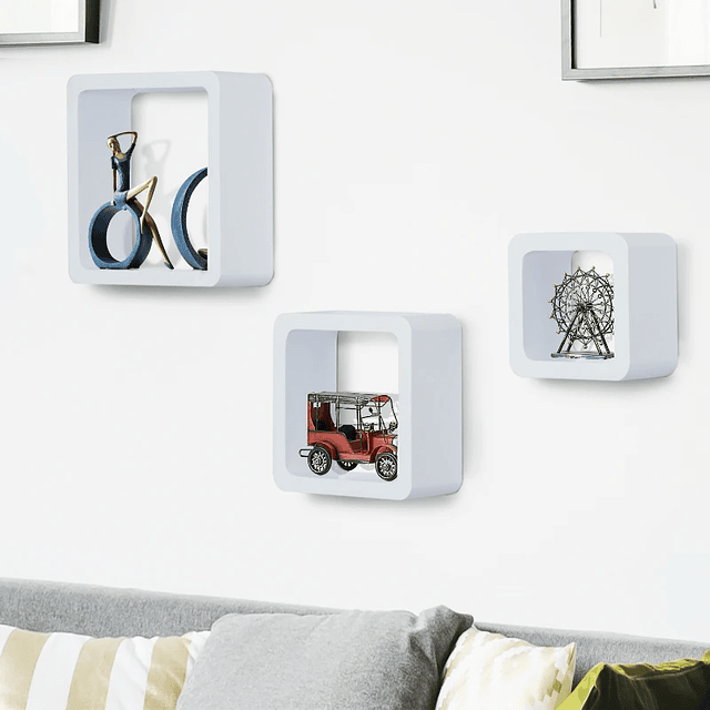 Set de 3 Cubes Estantes de Pared para Libros CDs Estantes Flotantes Decorativos Blanco