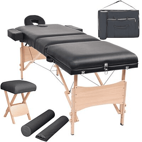 Mesa massagem dobrável 3 zonas + banco 10 cm espessura - Preto