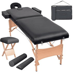 Mesa massagem dobrável 2 zonas + banco 10 cm espessura - Preto